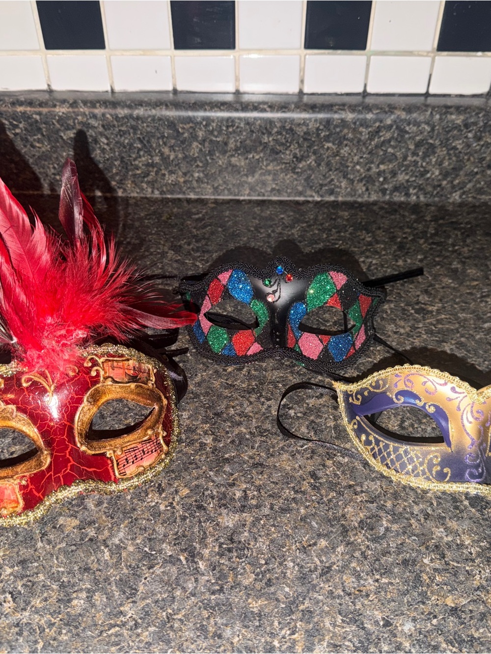 Glitter Harlequin Black Masquerade Mask with Multicolor Accents
